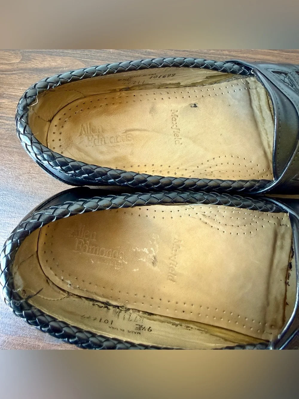 Allen Edmonds Maxfield Black Leather Loafers Men’s 9.5 E USA Woven Trim